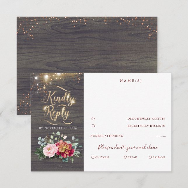 Typographie d'or Mariage de automne rustique RSVP (Devant / Derrière)