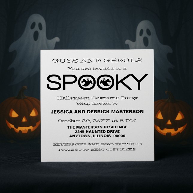 Typographie éffrayante Invitation du parti Hallowe (White and Black Spooky Typography Halloween Party Invitation)