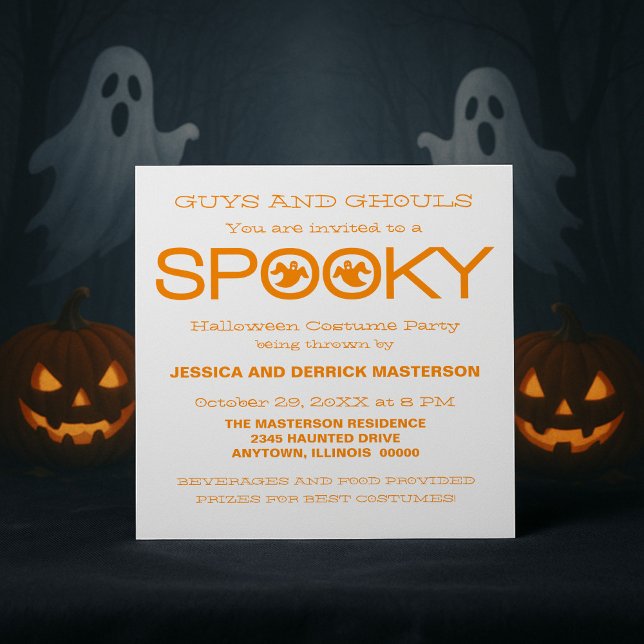 Typographie éffrayante Invitation du parti Hallowe (White and Orange Spooky Typography Halloween Party Invitation)