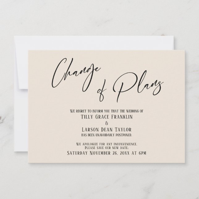 Typographie Élégante Changement de Plans Carte Crè (Devant)
