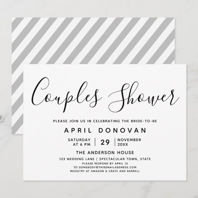Typographie élégante Couples Douche Invitation (Devant / Derrière)