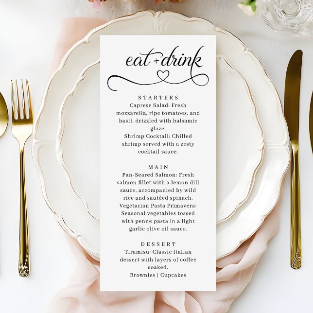 Typographie Élégante de Cœur Menu de Mariage Moder (Créateur téléchargé)