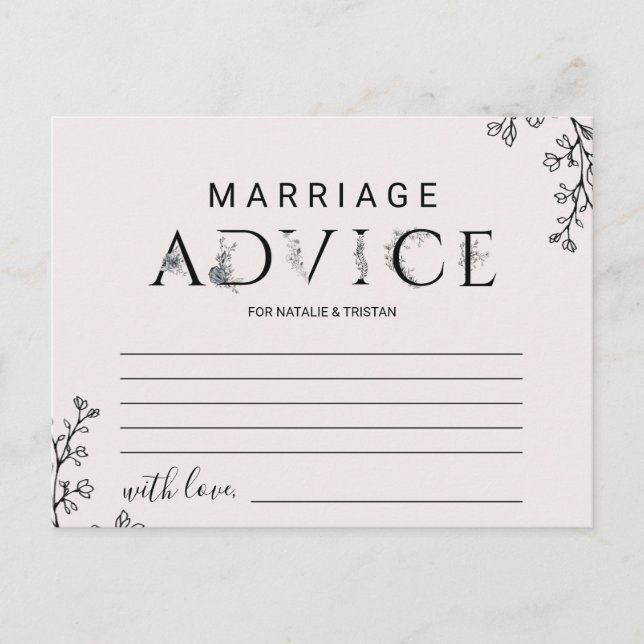 Typographie florale Cartes de conseil de mariage (Devant)