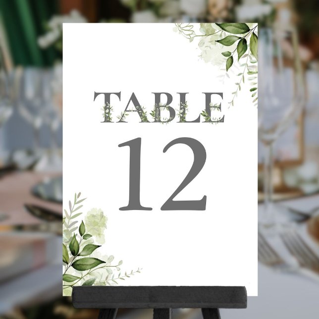 Typographie florale de verdure Numéro de tableau (Greenery Floral Typography Table Number)