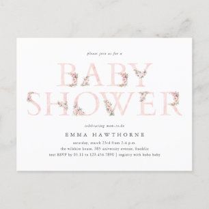 Typographie florale Invitation Baby shower rose