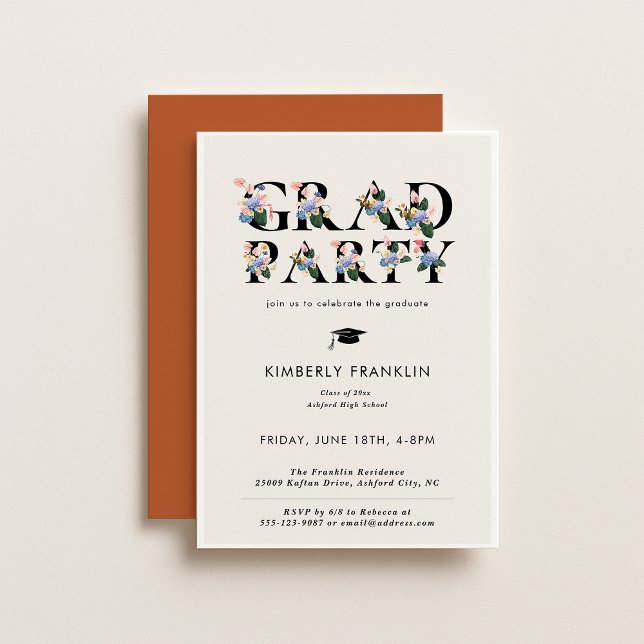 Typographie florale moderne GRAD PARTY Invitation (Créateur téléchargé)