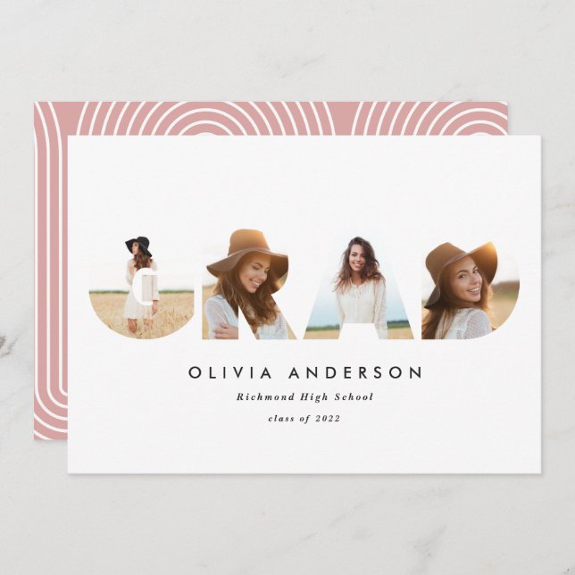 Typographie géométrique moderne multi photo rose g (Devant / Derrière)