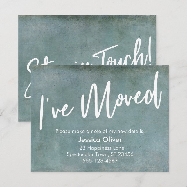 Typographie "J'ai bougé" Grunge Faire-part Bleu (Devant / Derrière)