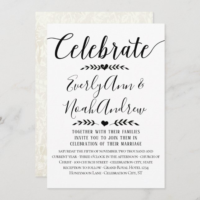 Typographie Kraft Papier de mariage Invitations (Devant / Derrière)
