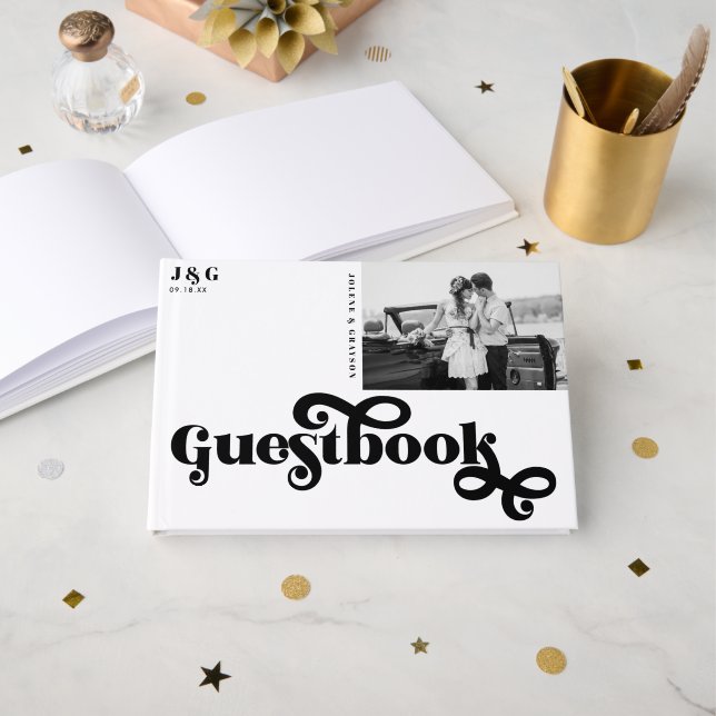 Typographie minimale | Livre d'or de mariage rétro (Recto ouvert)