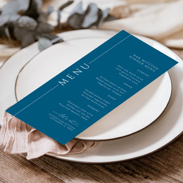 Typographie minimale Marine Blue Bar Mitzvah Menu (Créateur téléchargé)