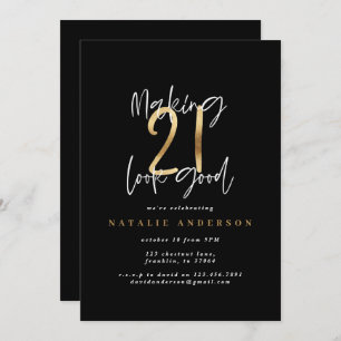 Typographie moderne 21e anniversaire noir et or