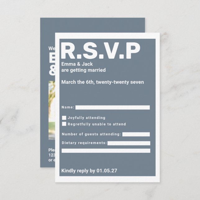 Typographie moderne Blue Bold Mariage RSVP (Devant / Derrière)