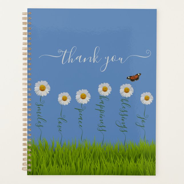 Typographie moderne de Merci Floral Blue Daisy (Devant)