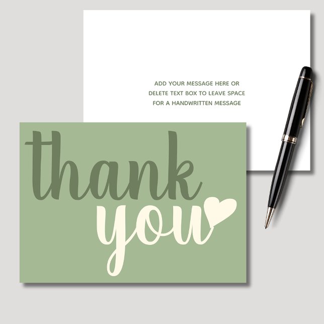 Typographie moderne du Merci vert (Sage green personalized thank you notecard)