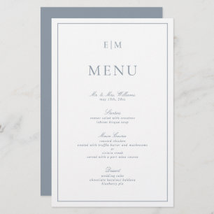 Typographie moderne Dusty Blue Monogram Menu Maria