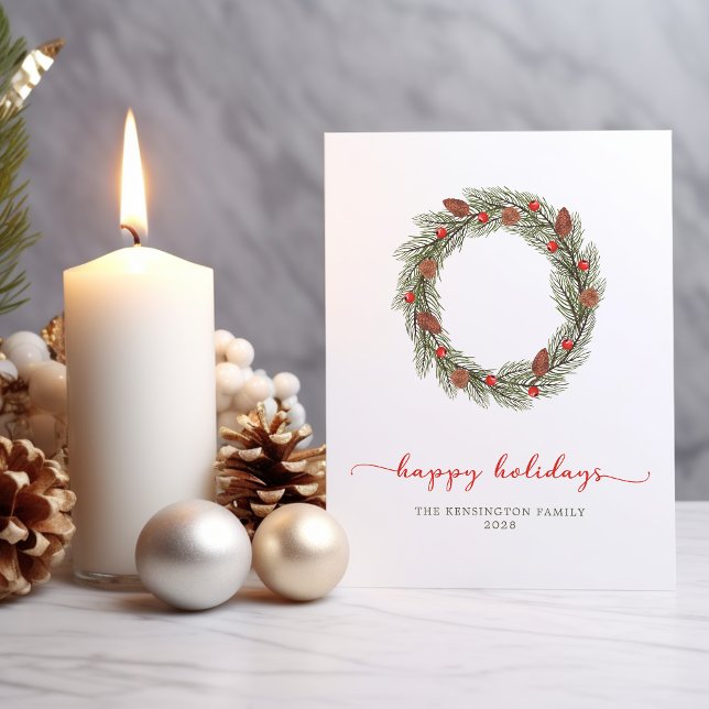 Typographie moderne élégante Happy Holidays Wreath (Modern Elegant Typography Happy Holidays Wreath Card)