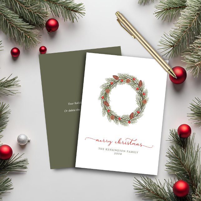 Typographie moderne élégante Merry Christmas Wreat (Modern Elegant Typography Merry Christmas Wreath Card)
