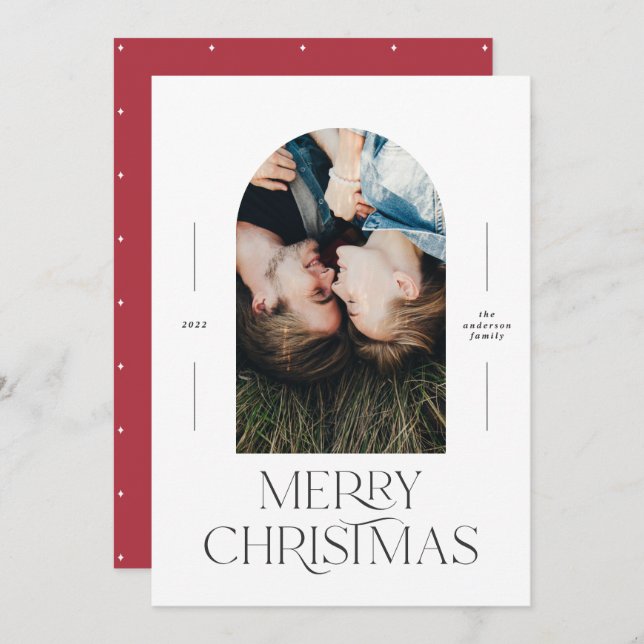 Typographie moderne élégante rouge 1 photo Noël (Devant / Derrière)