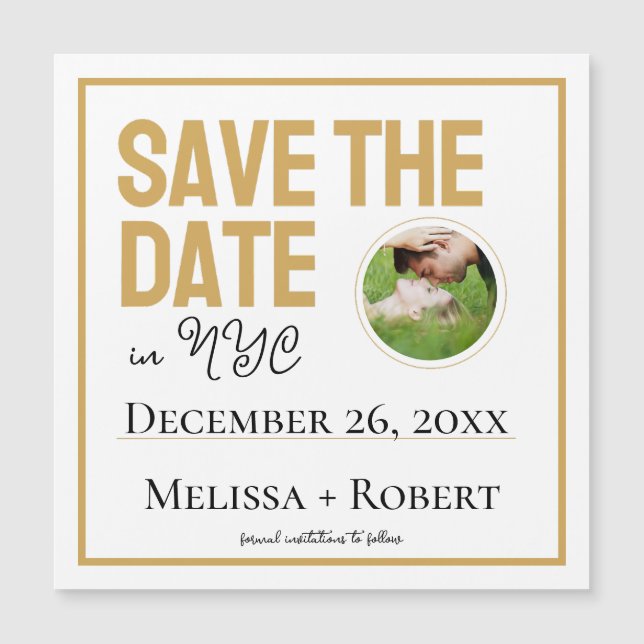 Typographie Moderne Gold Photo Enregistrer La Date (Devant)
