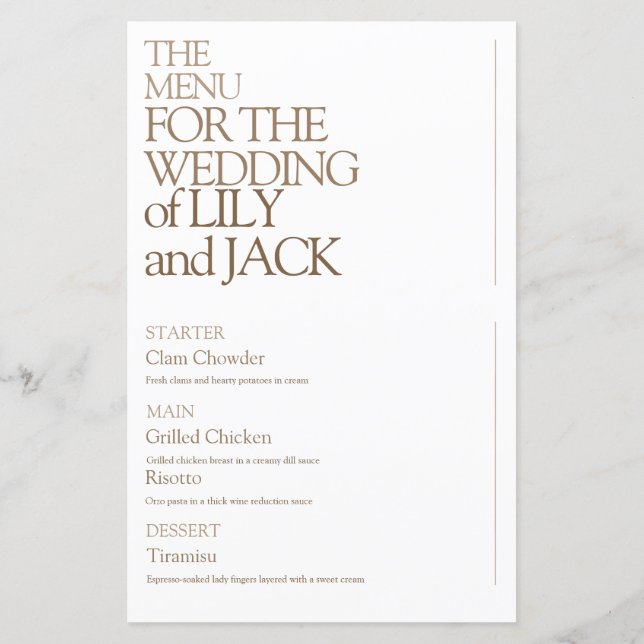 Typographie moderne Gras Enregistrer le menu Date (Dos)