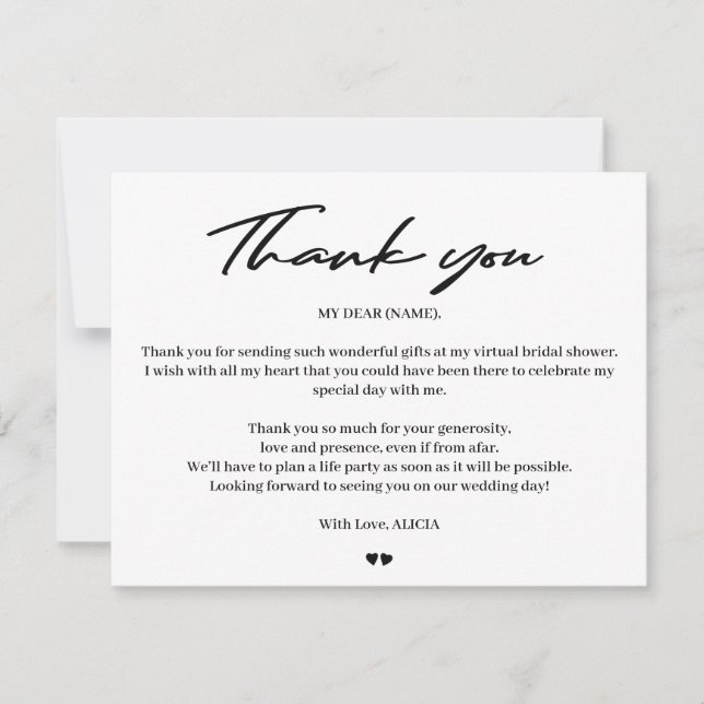 Typographie moderne mariée douche virtuelle merci (Devant)