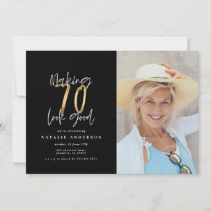 Typographie moderne or photo invitation anniversai