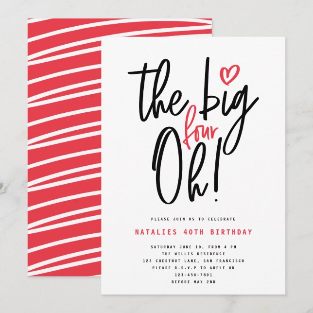 typographie moderne rouge fête du 40e anniversaire (Devant / Derrière)