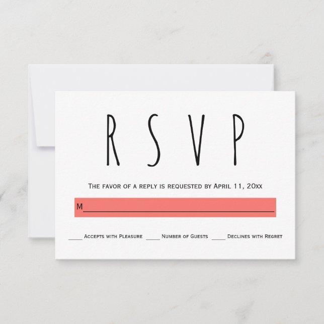 Typographie moderne vie mariage corail carte RSVP (Devant)