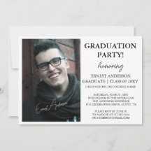 Typographie noir blanc Photo Graduation Invitation