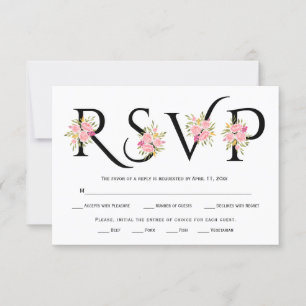 Typographie noir et blanc, roses roses rose carte
