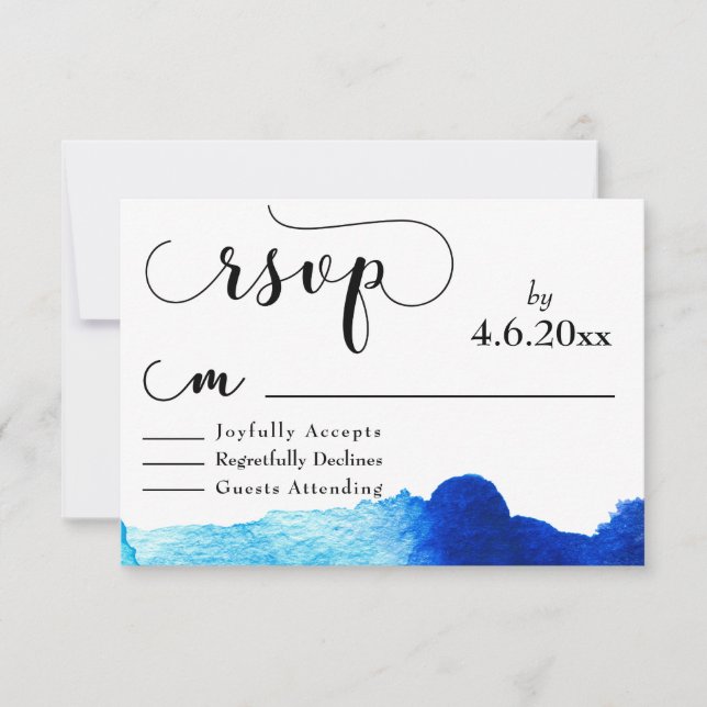 Typographie noire avec RSVP aquarelle bleu vif (Devant)