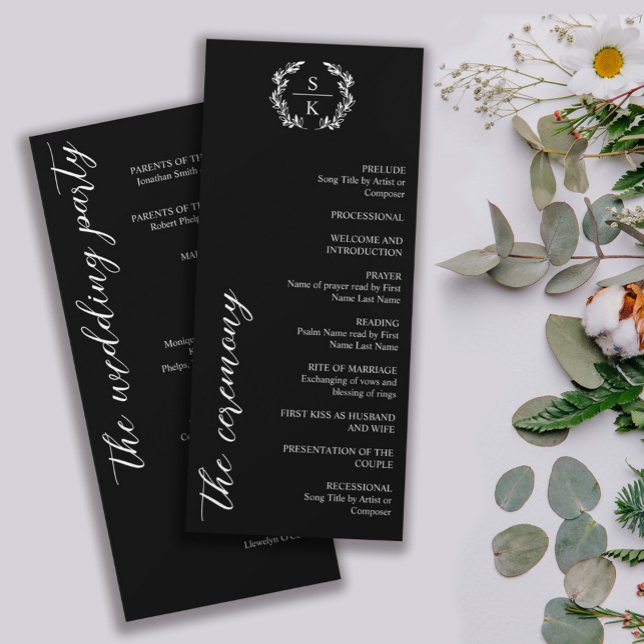 Typographie noire Laurel Wreath Monogram Mariage (Créateur téléchargé)