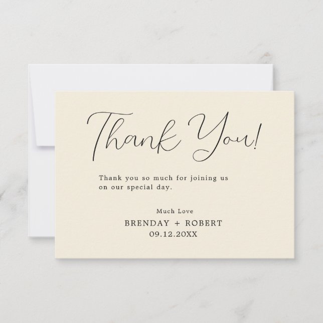 Typographie Noire Sur Carte de remerciements Beige (Devant)