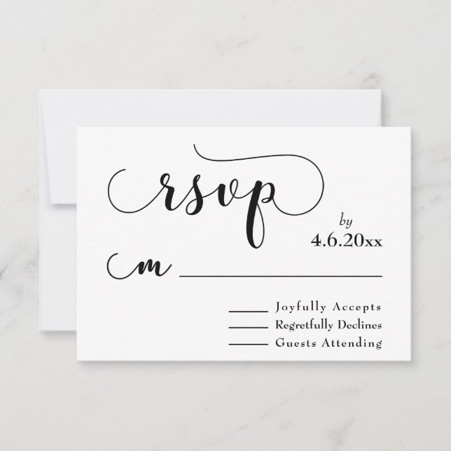 Typographie noire sur élégant RSVP simple blanc (Devant)