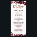 Typographie or rose Floral rouge mariage menu<br><div class="desc">Typographie or rose Flore chute rouge bordeaux menu mariage avec aquarelle rouge peinte à la main feuillage. L'arrière - plan de couleur blanche est entièrement personnalisable.</div>