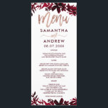 Typographie or rose Floral rouge mariage menu<br><div class="desc">Typographie or rose Flore chute rouge bordeaux menu mariage avec aquarelle rouge peinte à la main feuillage. L'arrière - plan de couleur blanche est entièrement personnalisable.</div>