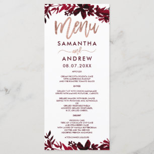 Typographie or rose Floral rouge mariage menu