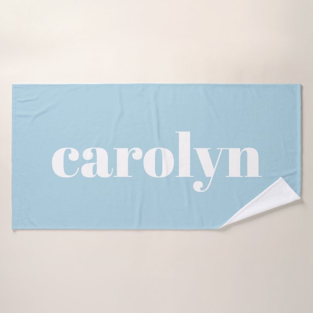 Typographie Rétro Bleu Clair Nom Personnalisé (Serviette de bain)