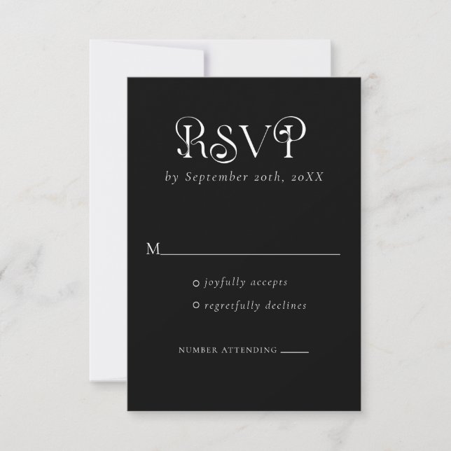 Typographie rétro Cartes RSVP noires (Devant)