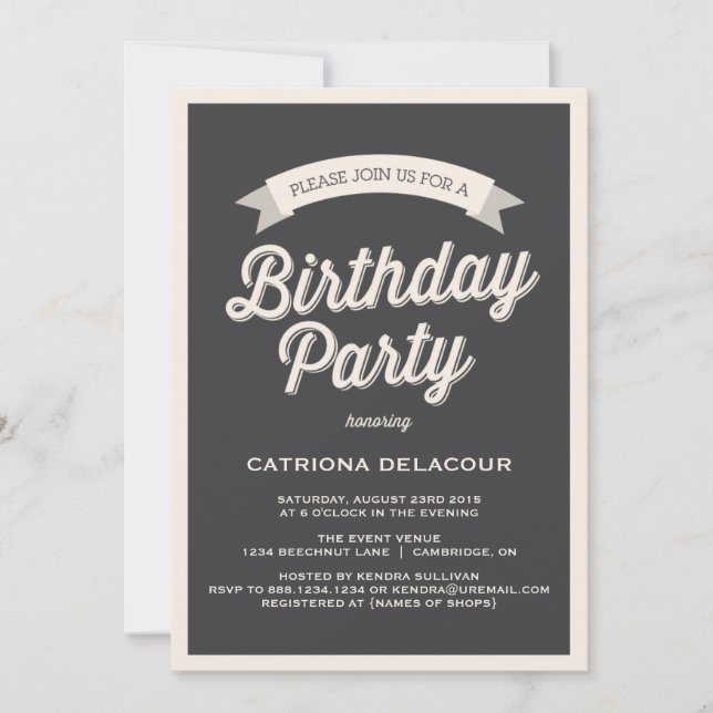 TYPOGRAPHIE RÉTRO GRAY | ANNIVERSAIRE INVITATION D (Devant)