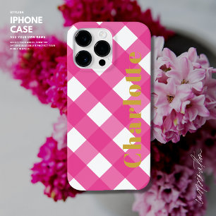 Typographie rose En vichy coque iphone avec nom