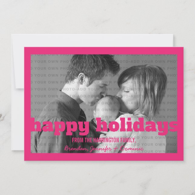 Typographie rose Joyeux Vacances Carte photo plat (Devant)