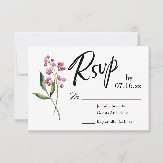 Typographie RSVP avec bourgeons et baies à l'aquar (Devant)