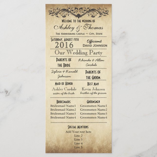Typographie russe vintage Programmes de mariage (Devant)