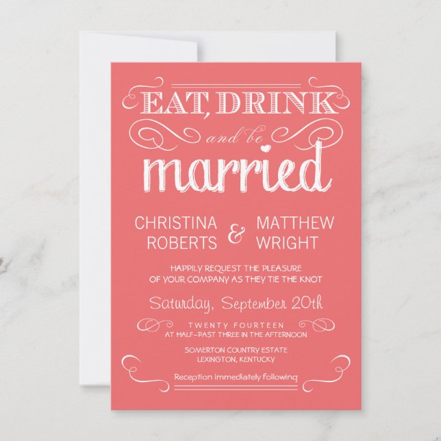 Typographie Rustique Coral Pink Wedding Invitation (Devant)