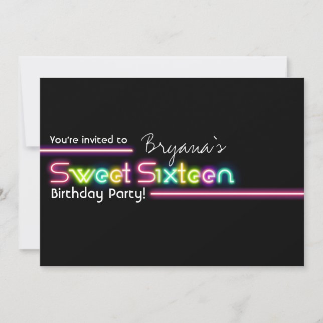 Typographie SWEET 16 Neon Glow Invitation de fête  (Devant)