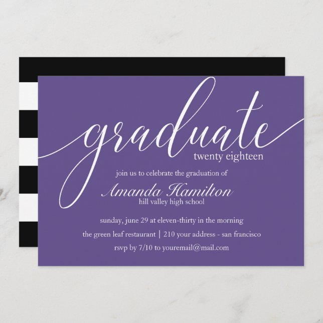 Typographie Ultra violet Graduation Invitation (Devant / Derrière)