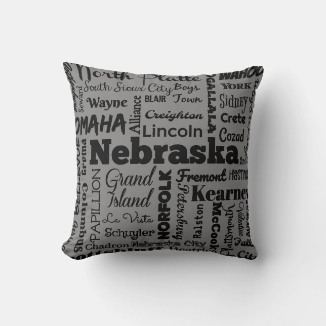 Typographie urbaine du Nebraska coussin en gris (I (Recto)