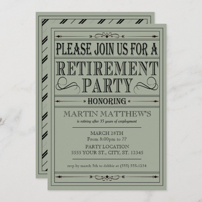 Typographie vintage, invitations de partie de (Devant / Derrière)